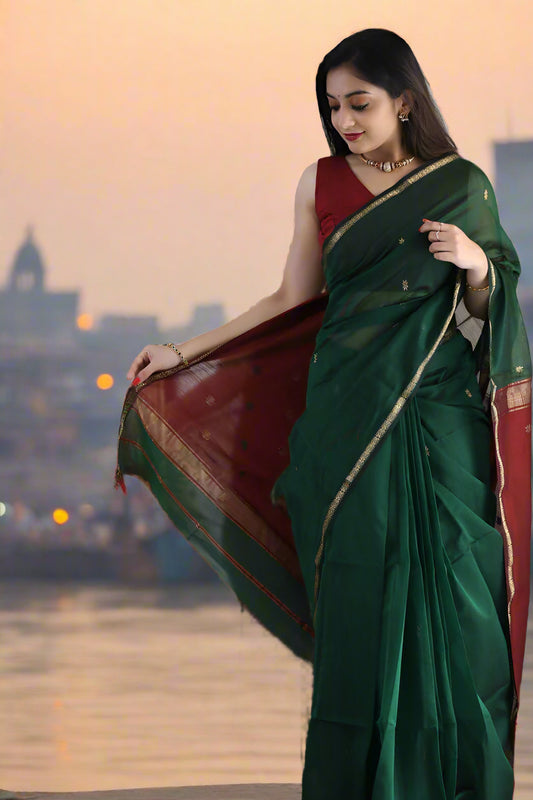 Cotton Booty Handloom Banarasi Saree β All Over Resham Booti