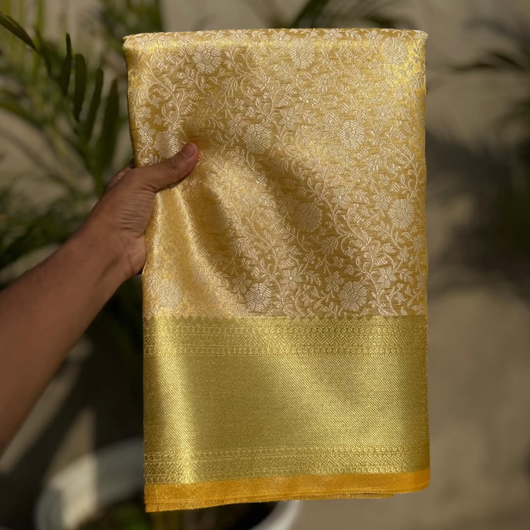 Bollywood Actress Pooja Hegde–Inspired Banarasi Zari Tissue Kanjivaram Saree