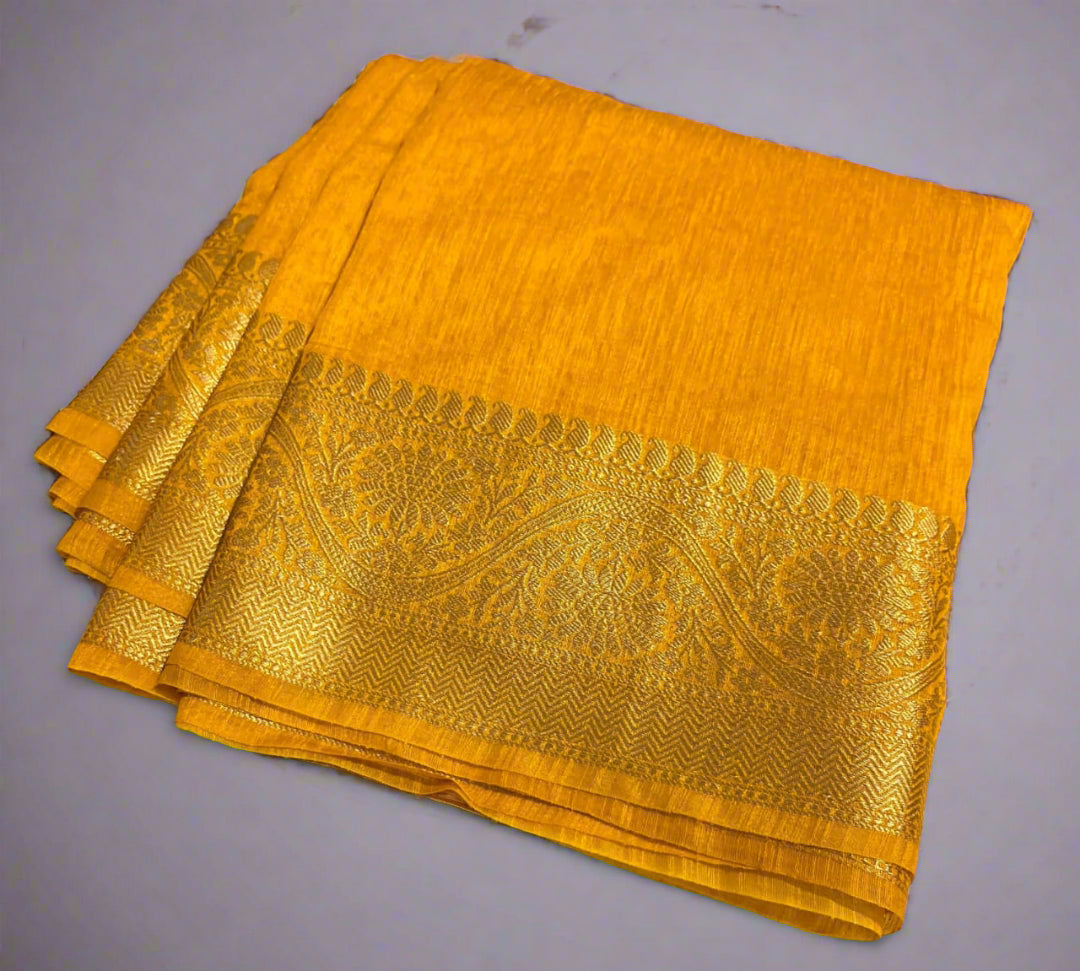 Banarasi Premium Unique Cotton Linen Soft Silk Saree ✨