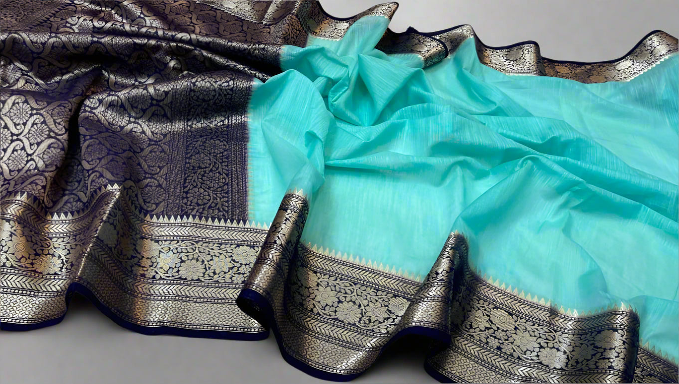 VLS-393 β Handloom Banarasi Linen Saree with Contrast Pallu & Blouse Piece