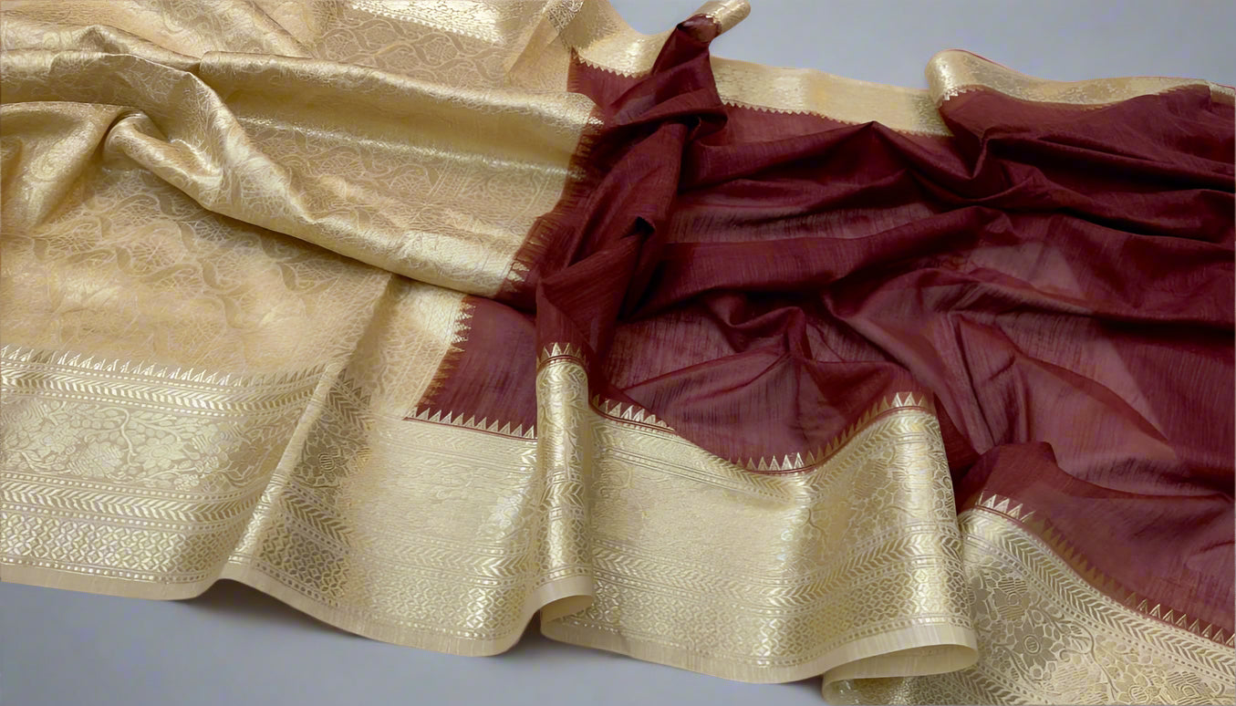 VLS-393 β Handloom Banarasi Linen Saree with Contrast Pallu & Blouse Piece