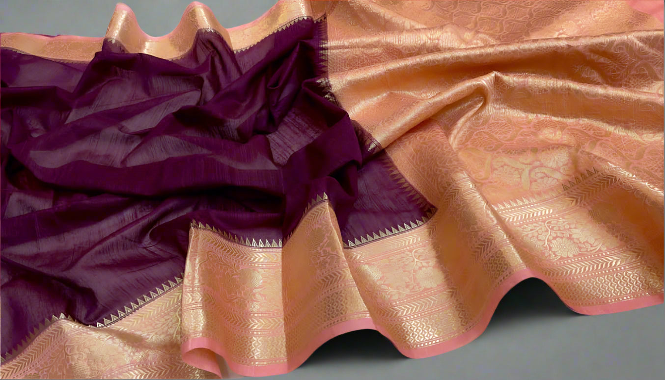 VLS-393 β Handloom Banarasi Linen Saree with Contrast Pallu & Blouse Piece