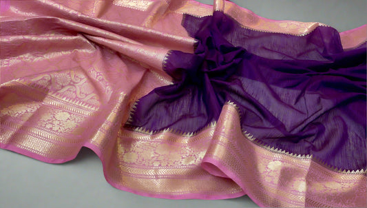 VLS-393 – Handloom Banarasi Linen Saree with Contrast Pallu & Blouse Piece