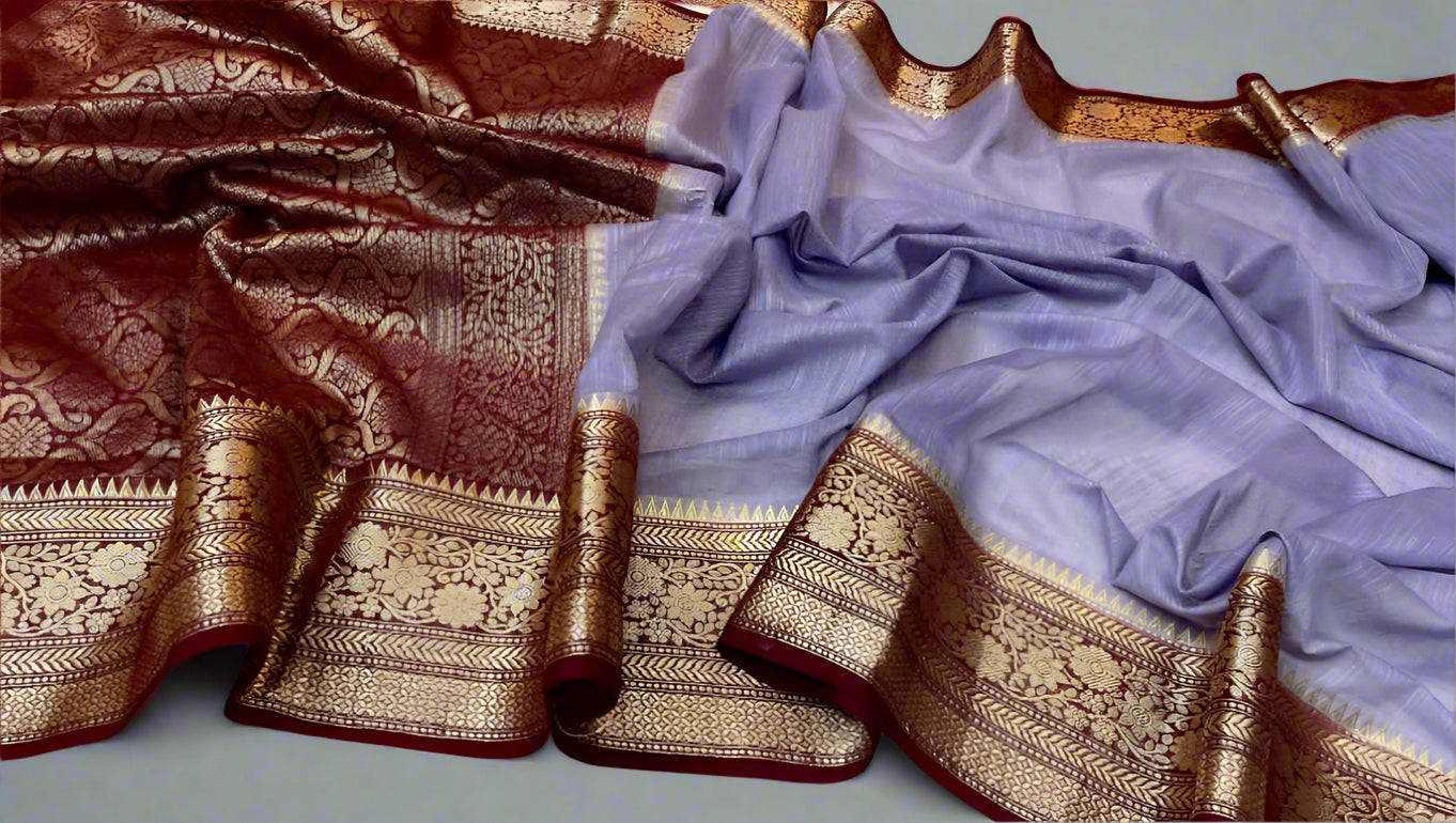 VLS-393 β Handloom Banarasi Linen Saree with Contrast Pallu & Blouse Piece