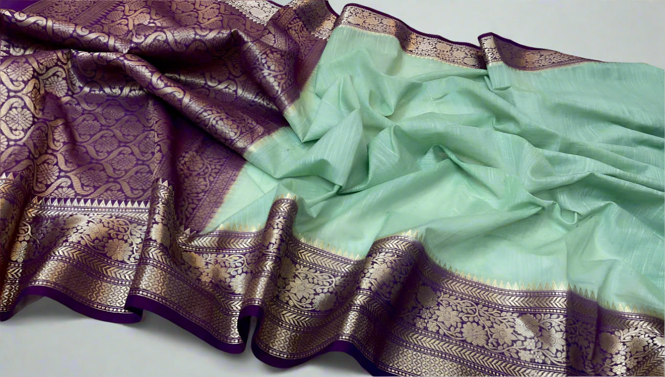 VLS-393 β Handloom Banarasi Linen Saree with Contrast Pallu & Blouse Piece