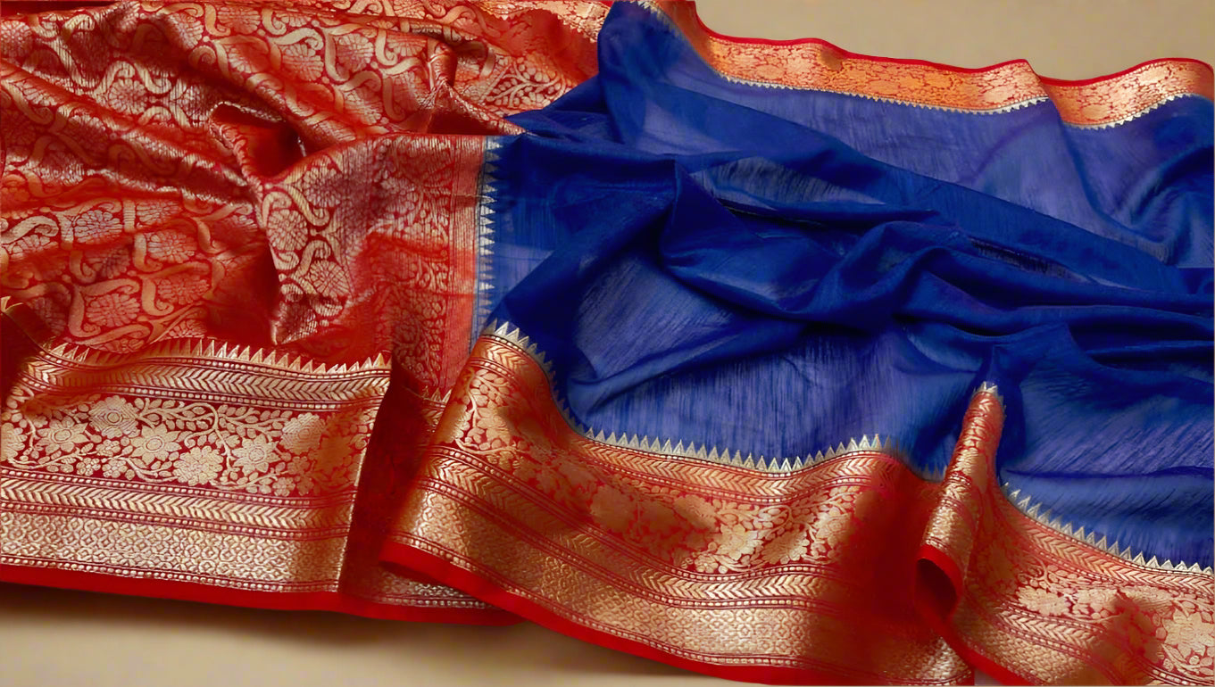VLS-393 β Handloom Banarasi Linen Saree with Contrast Pallu & Blouse Piece