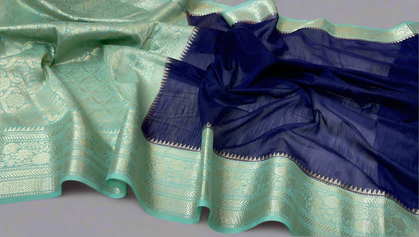 VLS-393 β Handloom Banarasi Linen Saree with Contrast Pallu & Blouse Piece