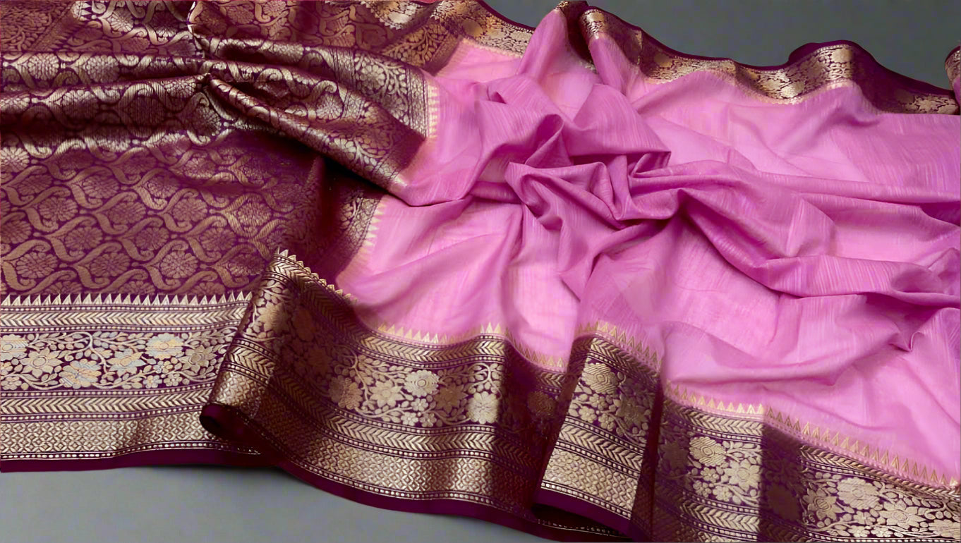 VLS-393 β Handloom Banarasi Linen Saree with Contrast Pallu & Blouse Piece