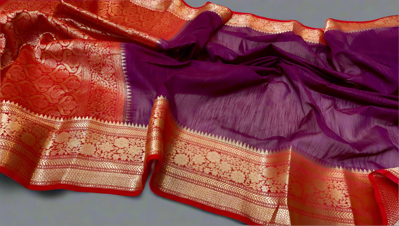 VLS-393 β Handloom Banarasi Linen Saree with Contrast Pallu & Blouse Piece