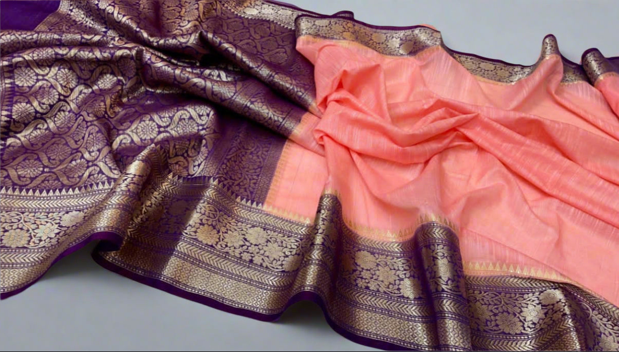 VLS-393 β Handloom Banarasi Linen Saree with Contrast Pallu & Blouse Piece