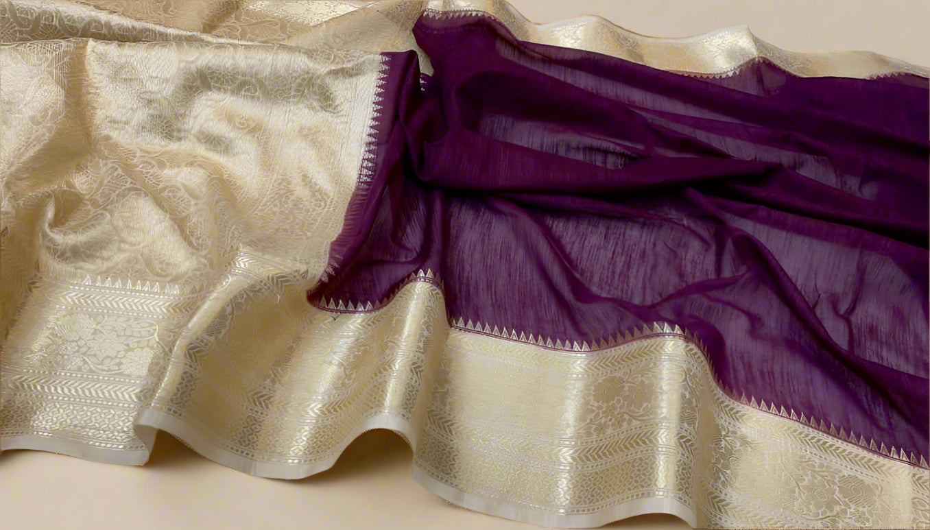 VLS-393 β Handloom Banarasi Linen Saree with Contrast Pallu & Blouse Piece