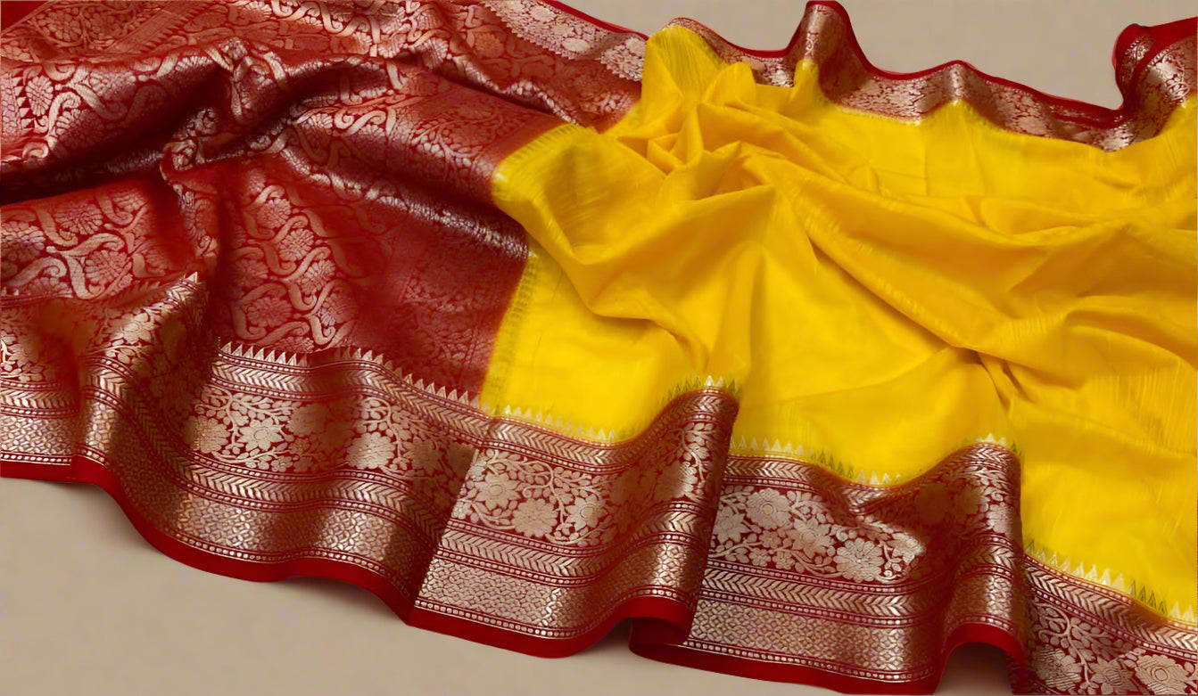 VLS-393 β Handloom Banarasi Linen Saree with Contrast Pallu & Blouse Piece