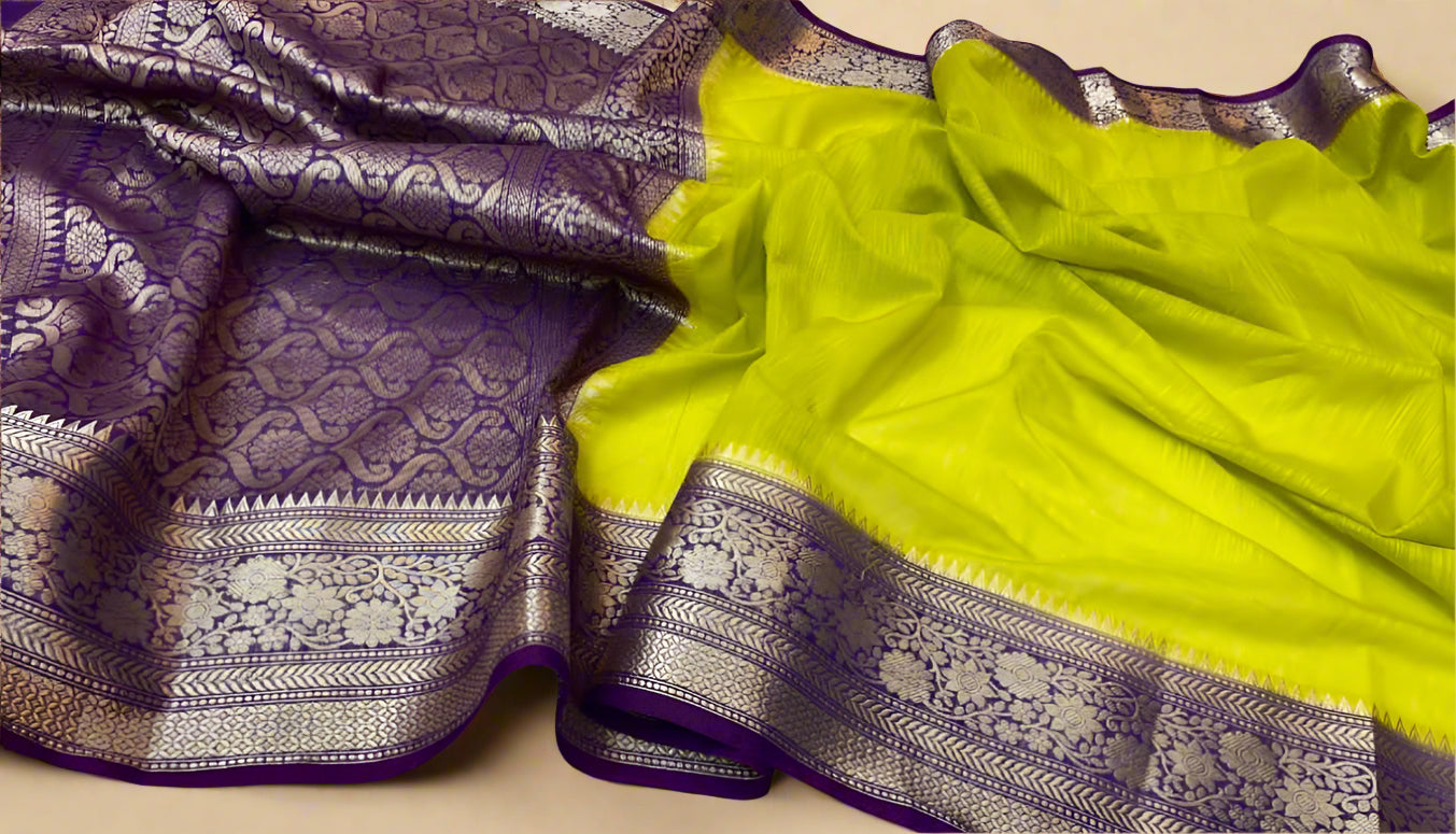 VLS-393 β Handloom Banarasi Linen Saree with Contrast Pallu & Blouse Piece