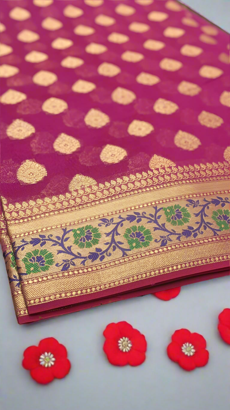VLS 397 – Beautiful Handloom Banarasi Saree with Tilfi Meenakari Border