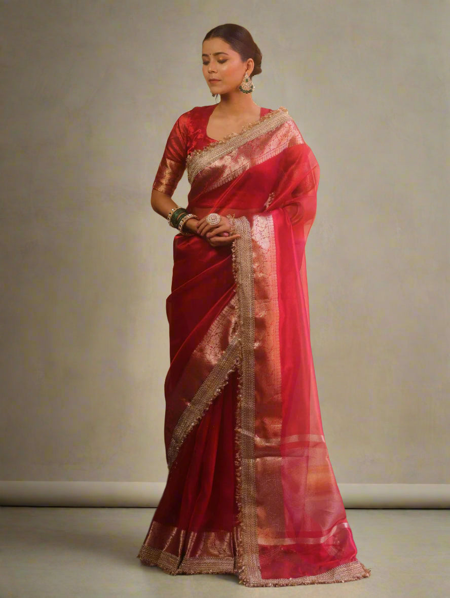VLS-407 Banarasi Semi Zari Tissue Soft Silk Saree with Designer Lace Border
