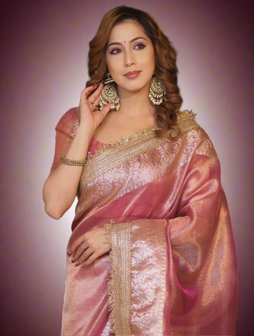 VLS-407 Banarasi Semi Zari Tissue Soft Silk Saree with Designer Lace Border