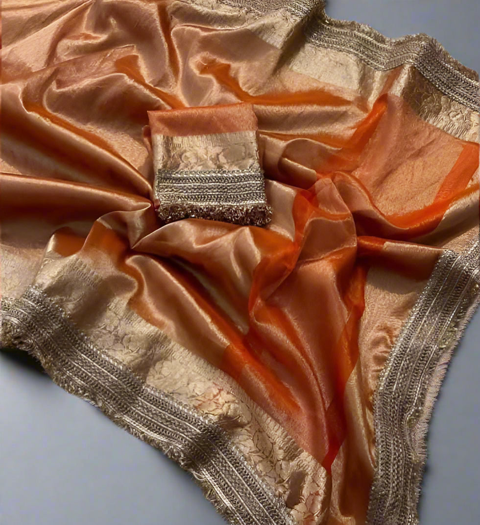 VLS-407 Banarasi Semi Zari Tissue Soft Silk Saree with Designer Lace Border