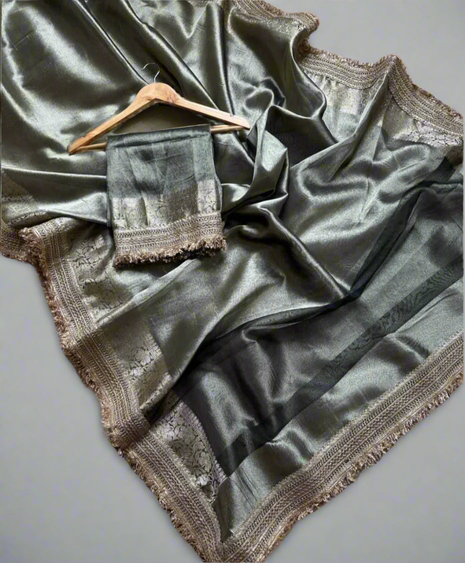 VLS-407 Banarasi Semi Zari Tissue Soft Silk Saree with Designer Lace Border