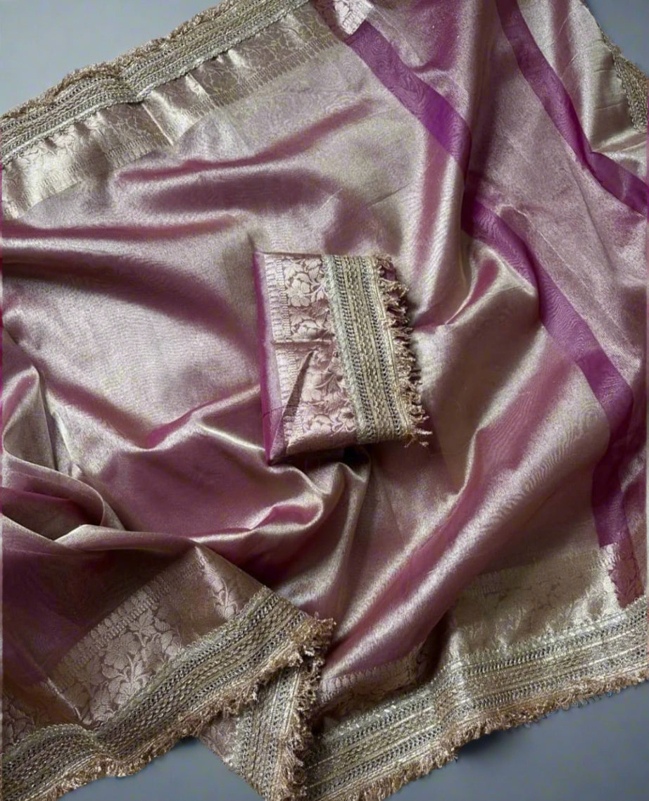 VLS-407 Banarasi Semi Zari Tissue Soft Silk Saree with Designer Lace Border