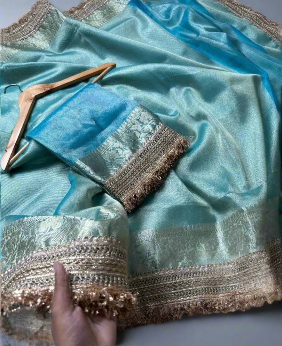 VLS-407 Banarasi Semi Zari Tissue Soft Silk Saree with Designer Lace Border