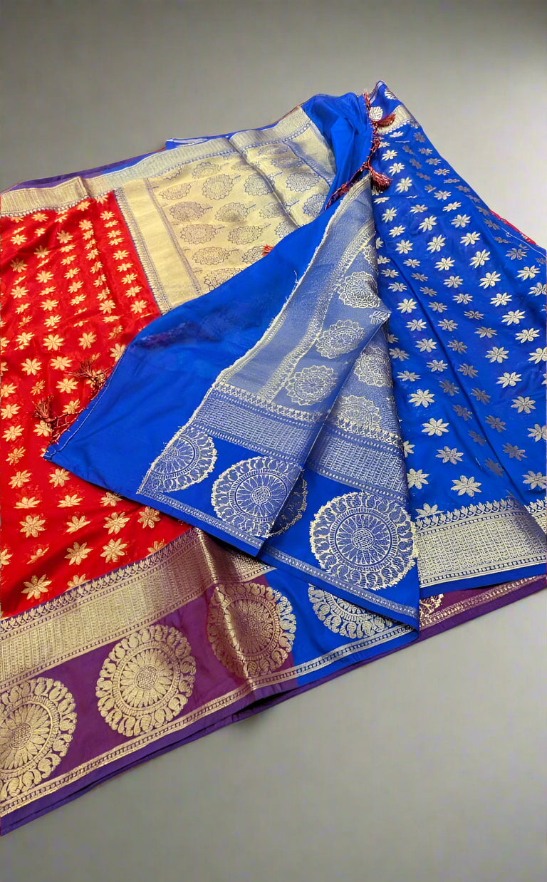 VLS-411 saree post even more detailed and attractive with the red body + royal blue contrast pallu & blouse