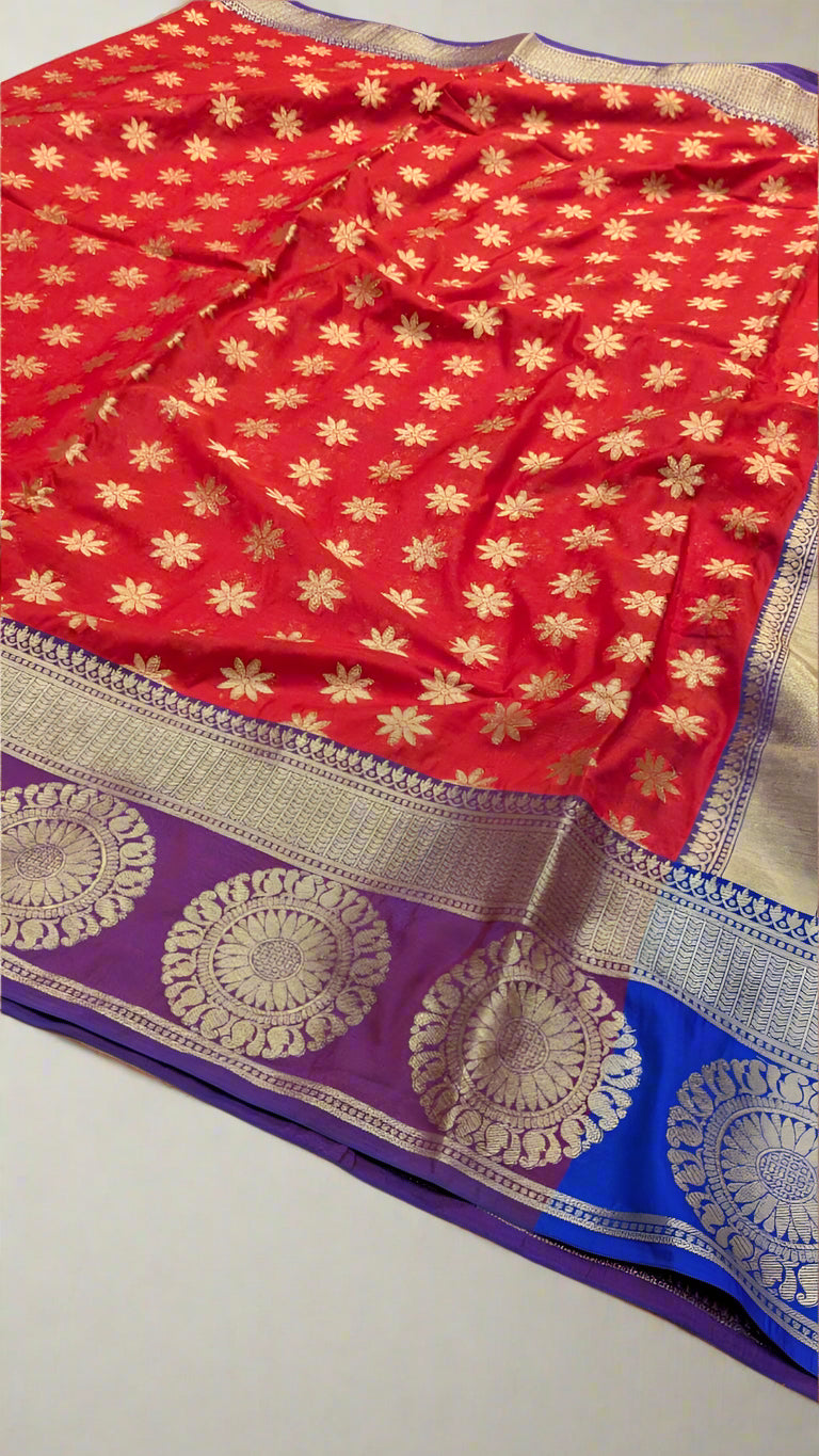 VLS-411 saree post even more detailed and attractive with the red body + royal blue contrast pallu & blouse