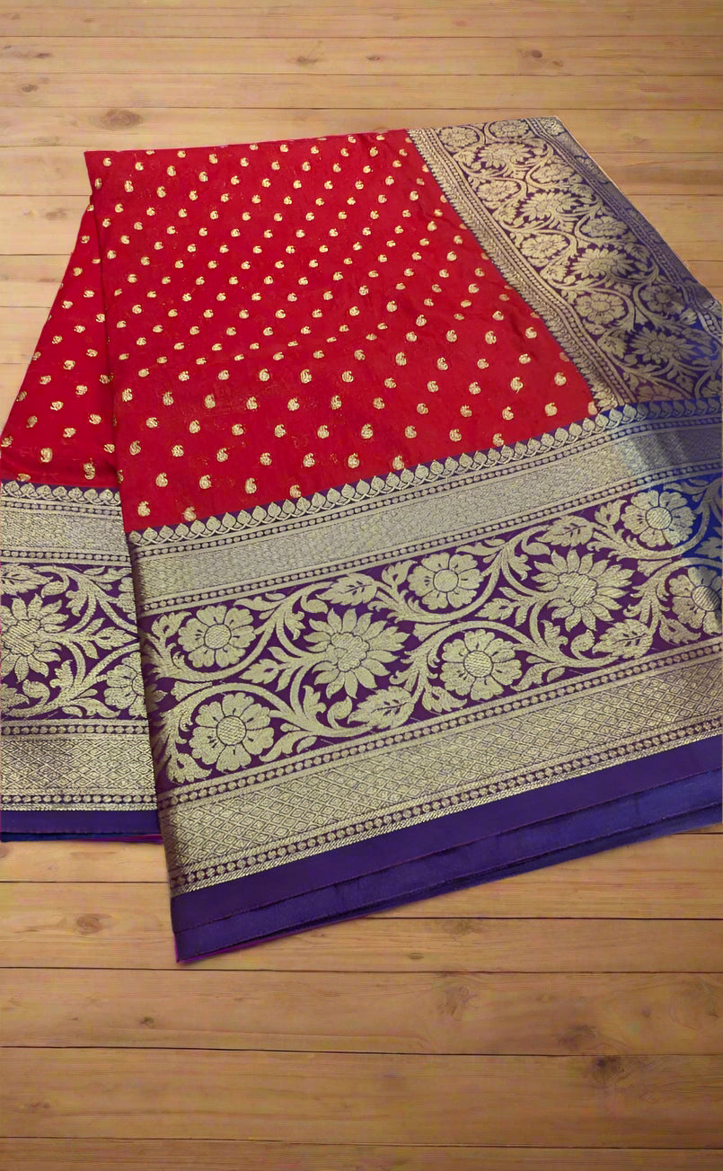 VLS-409 saree post even more detailed and attractive with the red body + royal blue contrast pallu & blouse