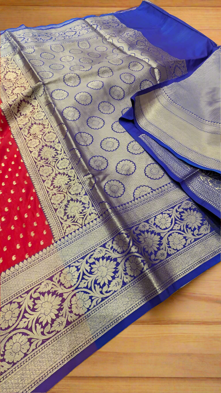 VLS-409 saree post even more detailed and attractive with the red body + royal blue contrast pallu & blouse