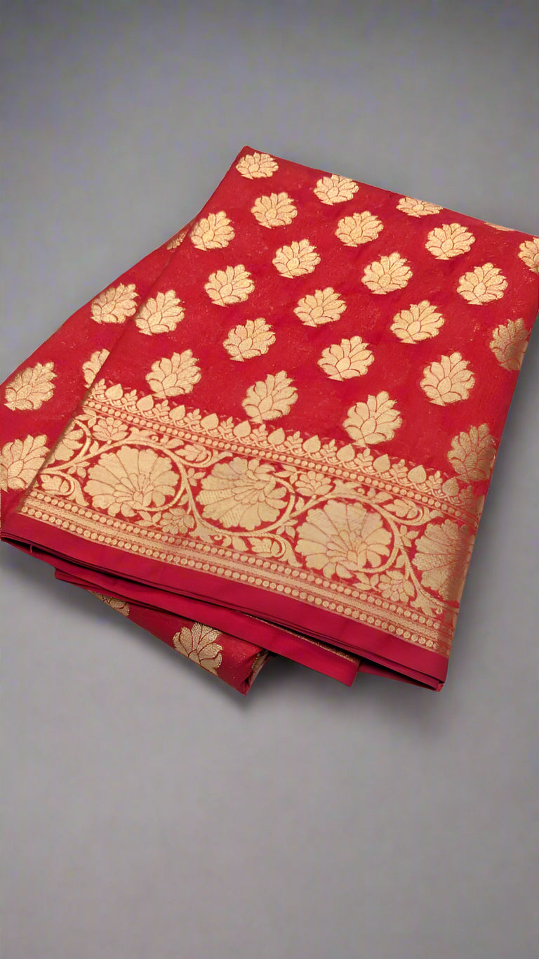 VLS-408 Red Golden Zari Katan Booti Saree