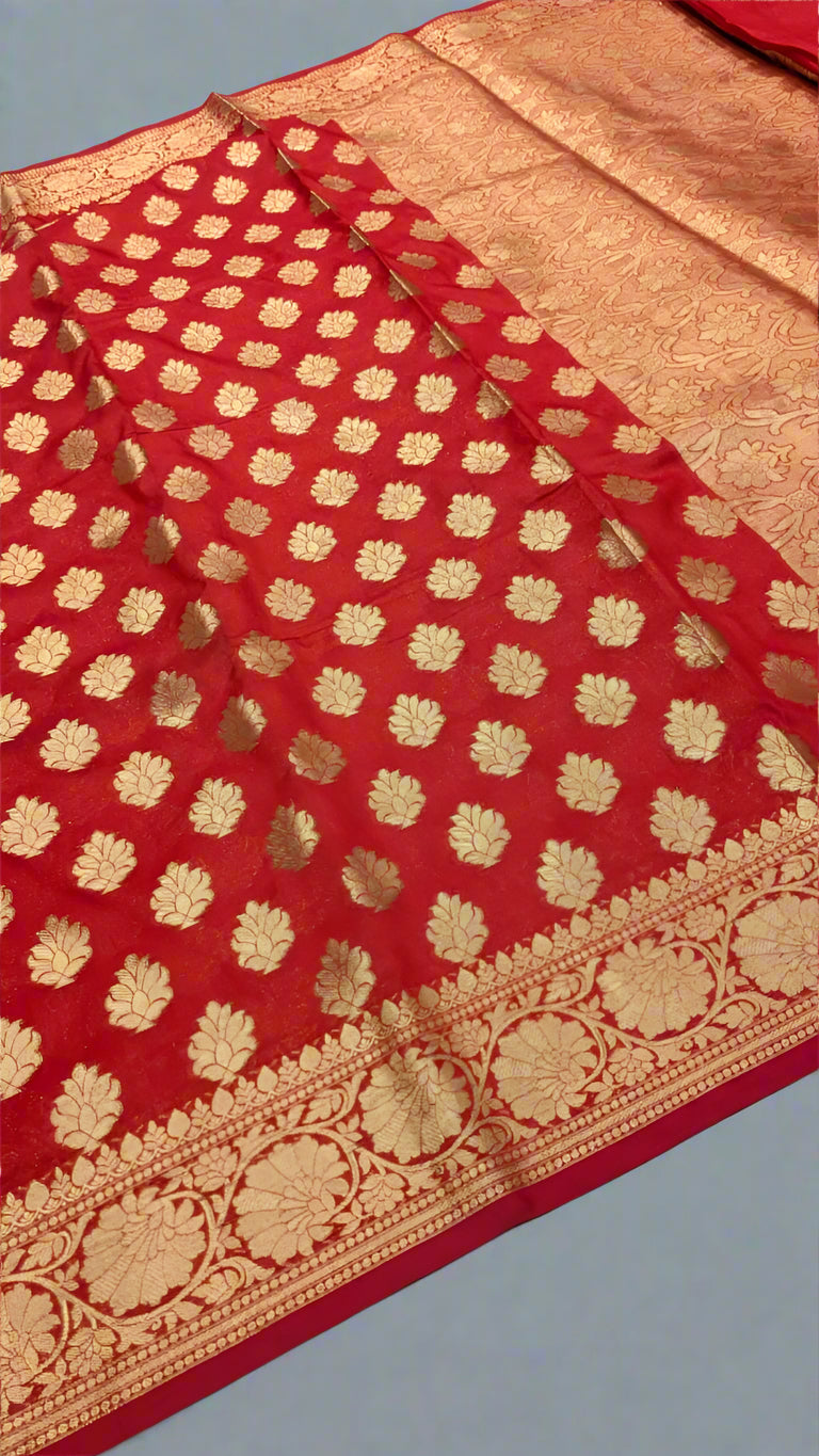 VLS-408 Red Golden Zari Katan Booti Saree
