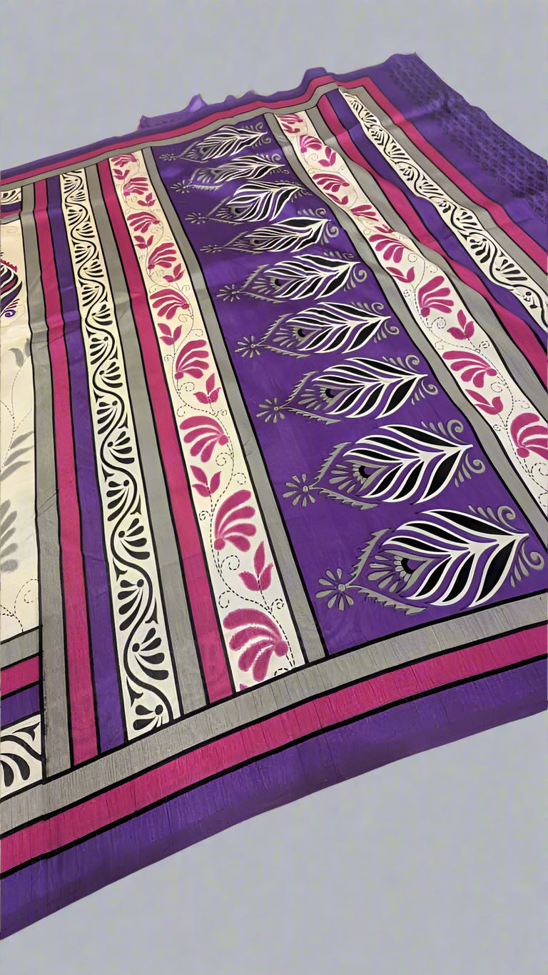VLS-416 Banarasi Khadi Silk Printed Saree – Lightweight & Bright Hand Printed Elegance
