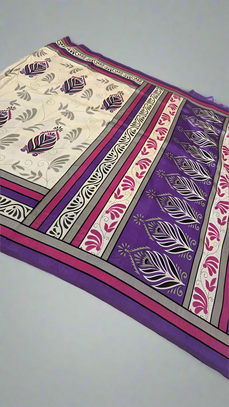 VLS-416 Banarasi Khadi Silk Printed Saree – Lightweight & Bright Hand Printed Elegance