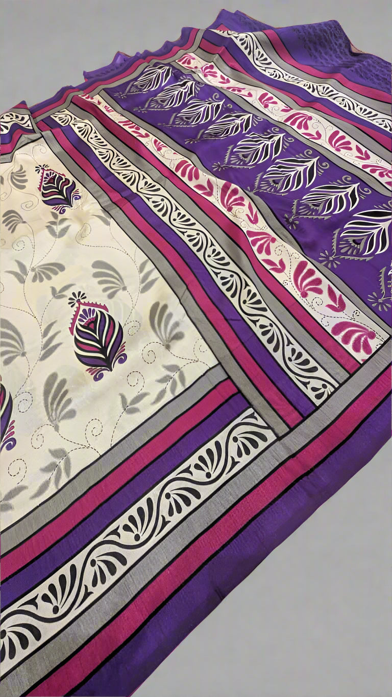 VLS-416 Banarasi Khadi Silk Printed Saree – Lightweight & Bright Hand Printed Elegance