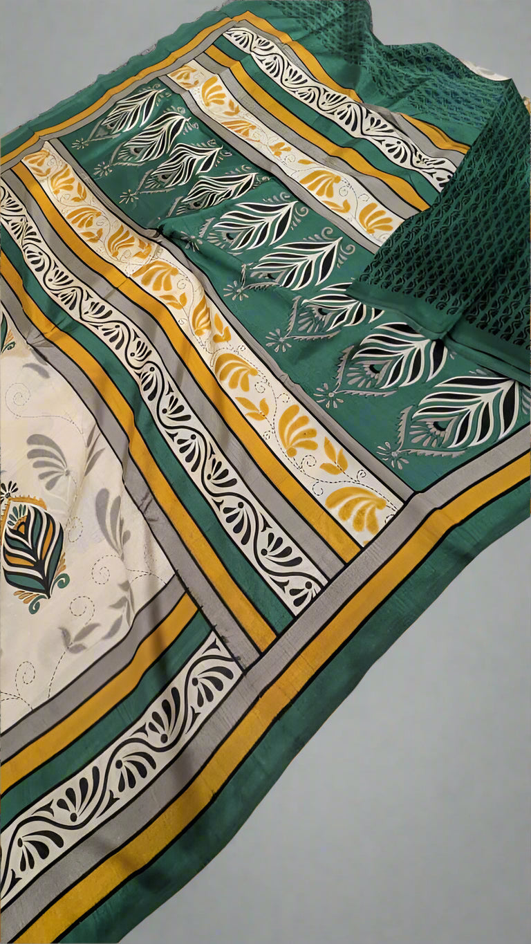 VLS-416 Banarasi Khadi Silk Printed Saree – Lightweight & Bright Hand Printed Elegance