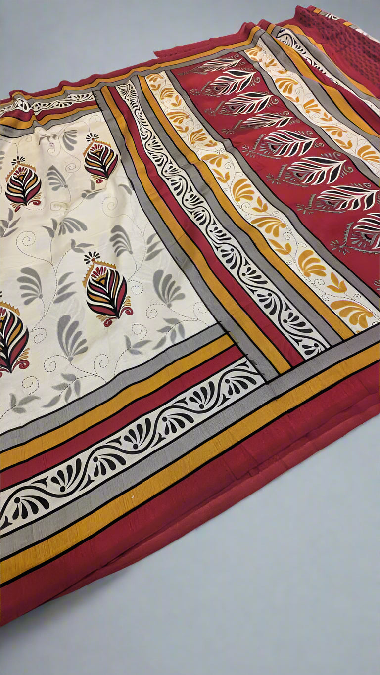 VLS-416 Banarasi Khadi Silk Printed Saree – Lightweight & Bright Hand Printed Elegance