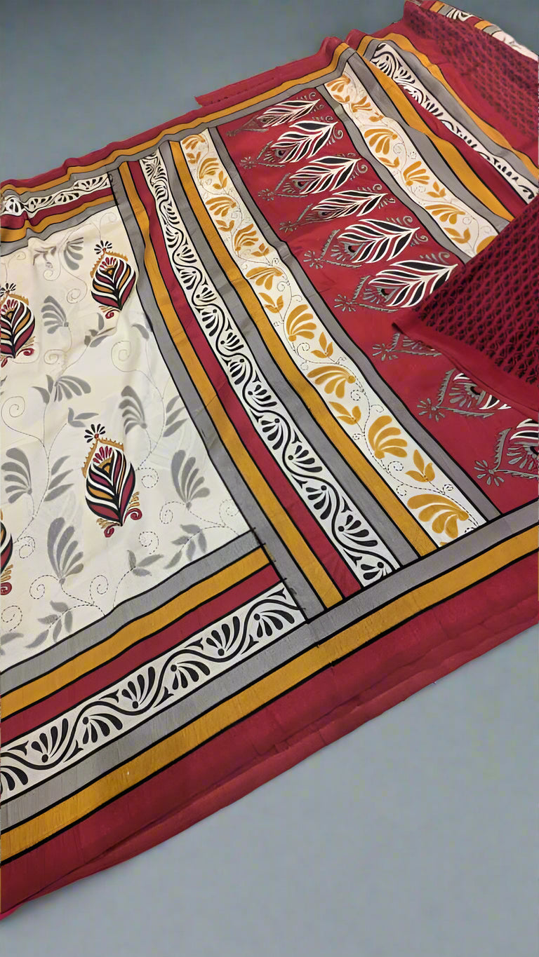 VLS-416 Banarasi Khadi Silk Printed Saree – Lightweight & Bright Hand Printed Elegance