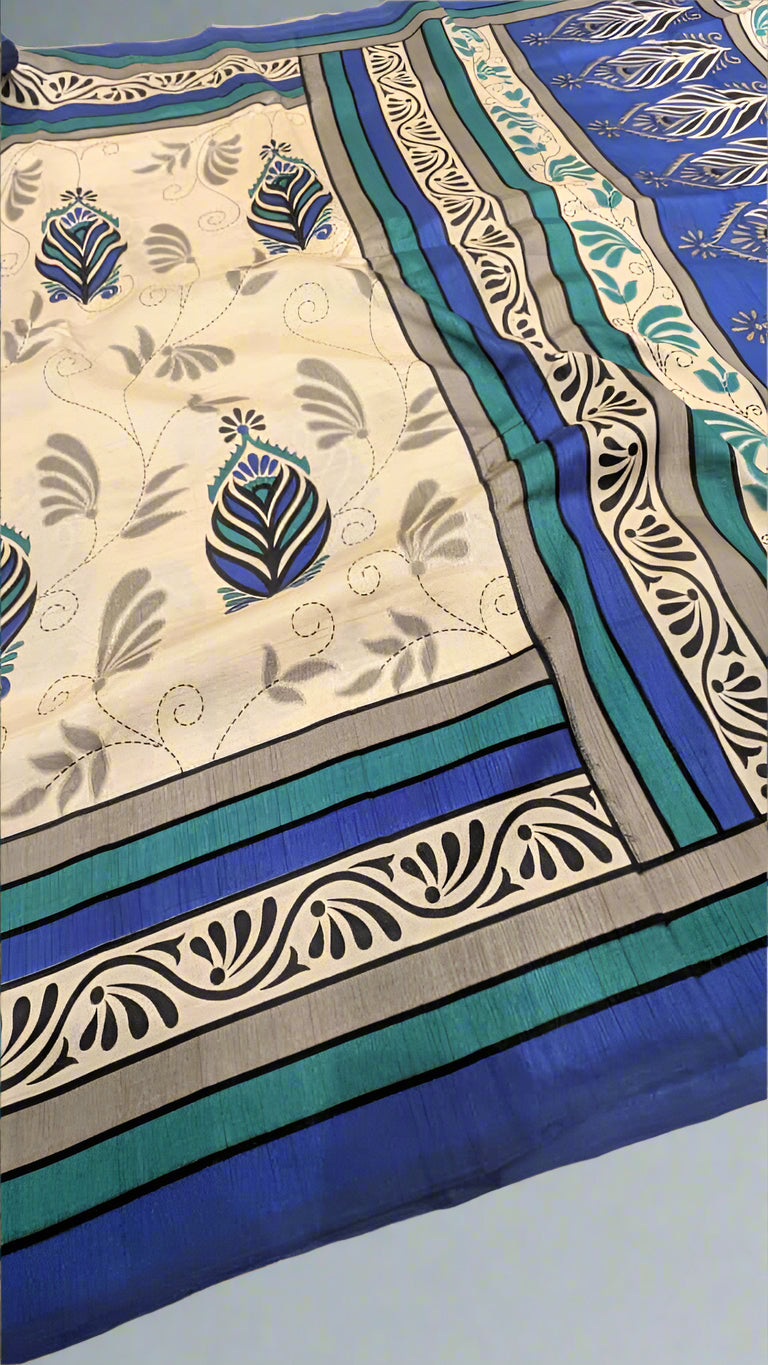 VLS-416 Banarasi Khadi Silk Printed Saree – Lightweight & Bright Hand Printed Elegance