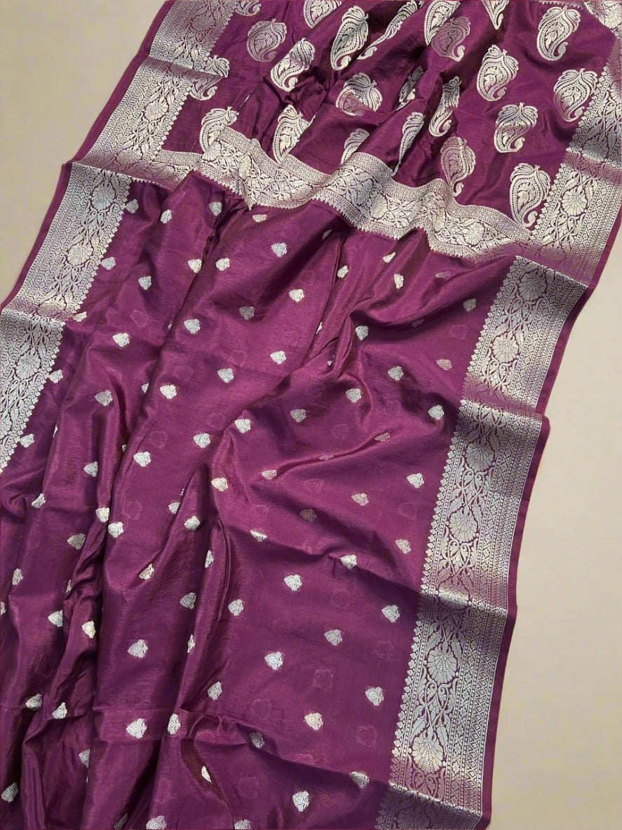 VLS-423 Banarasi Handloom Viscose Soft Silk Saree with Silver Zari Butti & Designer Borders