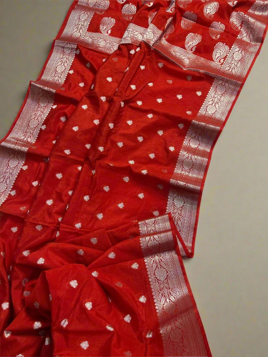 VLS-423 Banarasi Handloom Viscose Soft Silk Saree with Silver Zari Butti & Designer Borders