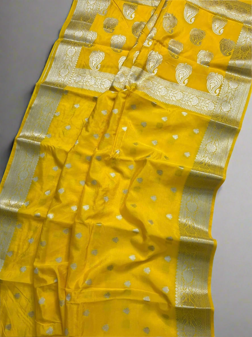 VLS-423 Banarasi Handloom Viscose Soft Silk Saree with Silver Zari Butti & Designer Borders