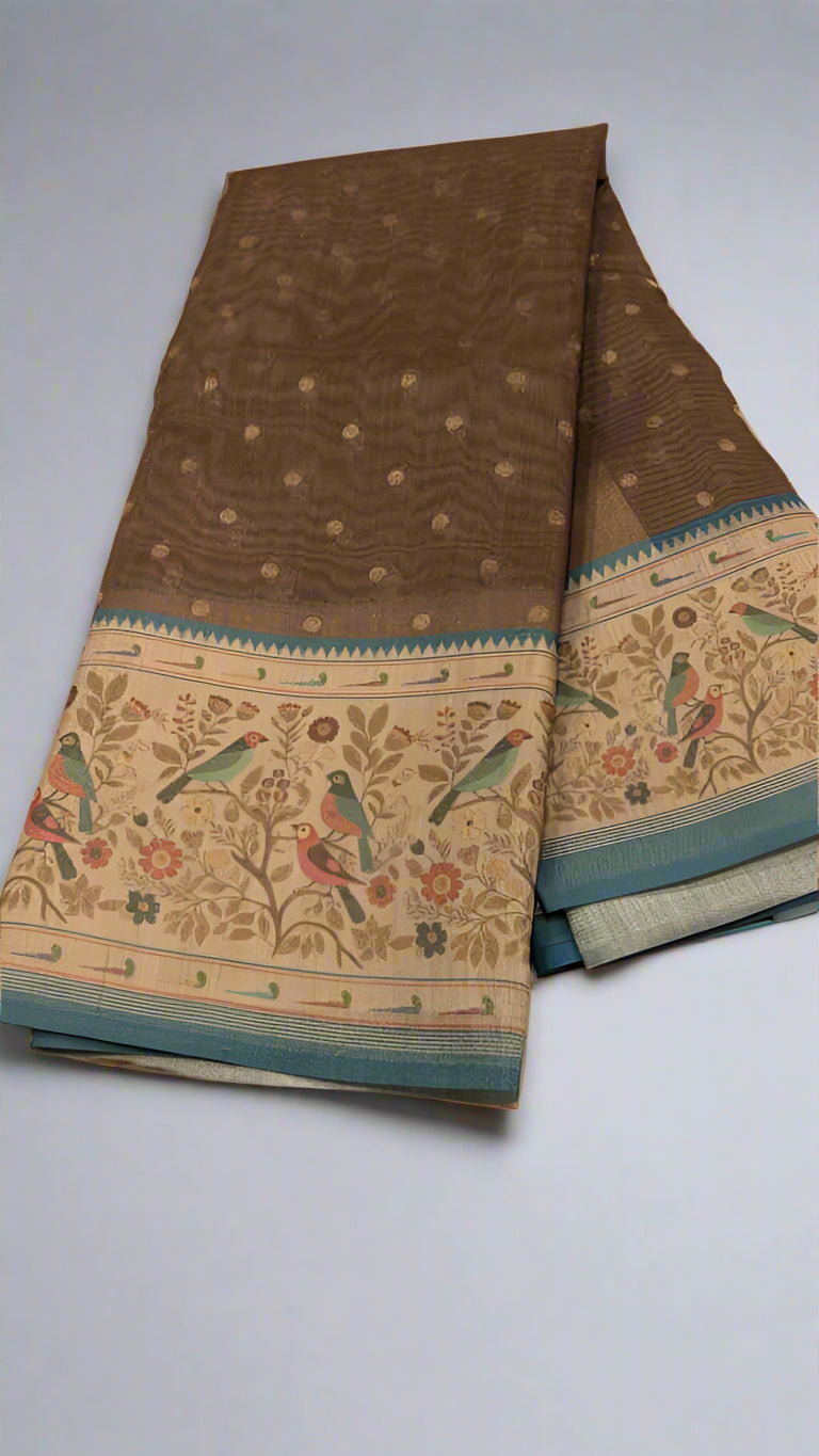 VLS-422 Banarasi Handloom Moonga Cotton Saree with Paithani Printed Border – 5 Colors Available