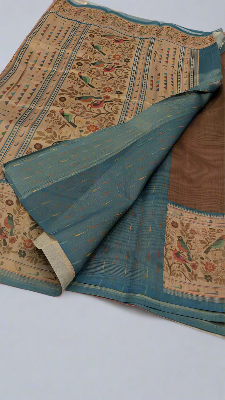 VLS-422 Banarasi Handloom Moonga Cotton Saree with Paithani Printed Border – 5 Colors Available