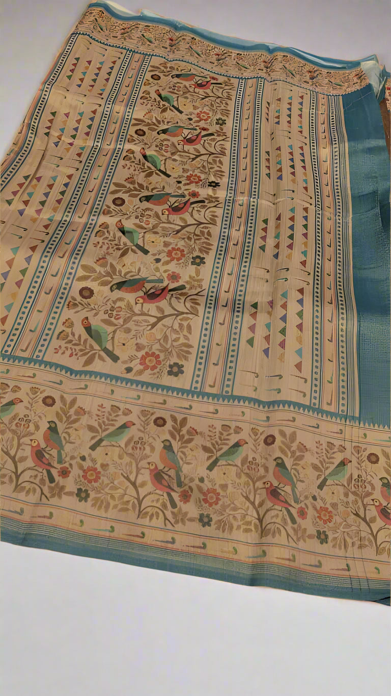 VLS-422 Banarasi Handloom Moonga Cotton Saree with Paithani Printed Border – 5 Colors Available