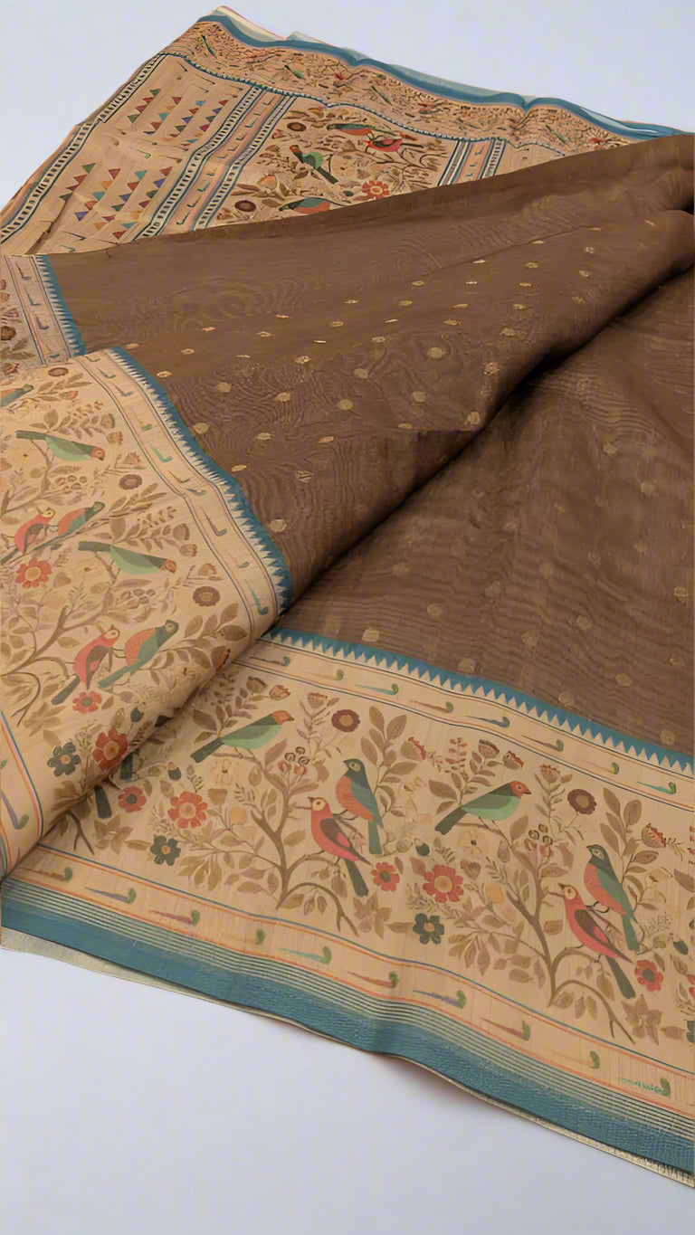 VLS-422 Banarasi Handloom Moonga Cotton Saree with Paithani Printed Border – 5 Colors Available