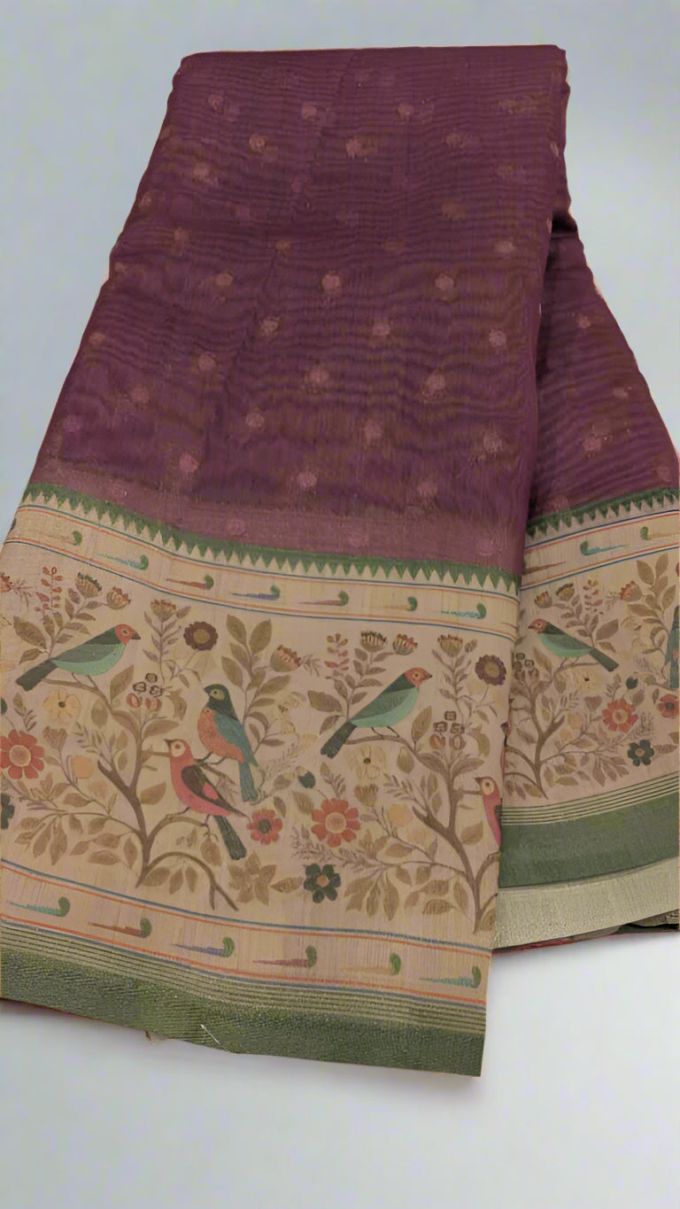 VLS-422 Banarasi Handloom Moonga Cotton Saree with Paithani Printed Border – 5 Colors Available