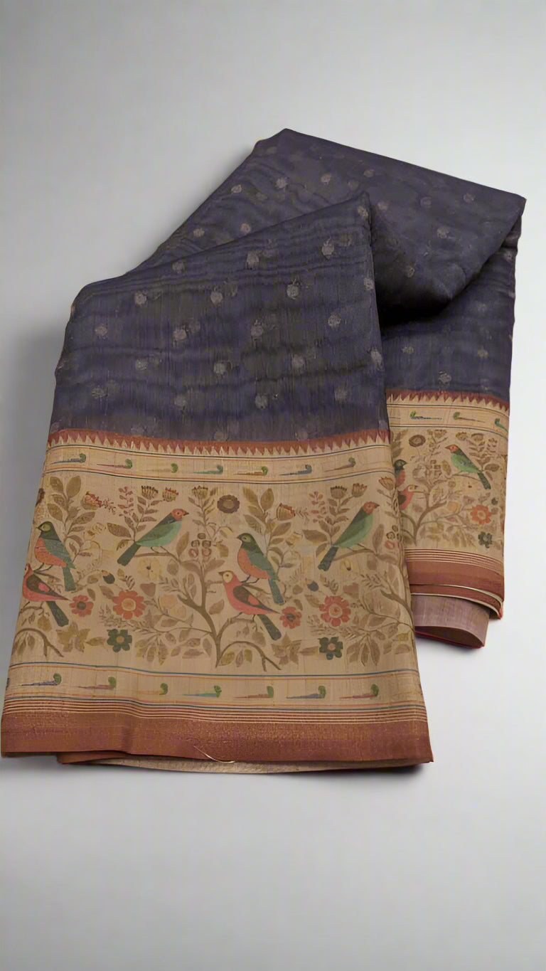 VLS-422 Banarasi Handloom Moonga Cotton Saree with Paithani Printed Border – 5 Colors Available