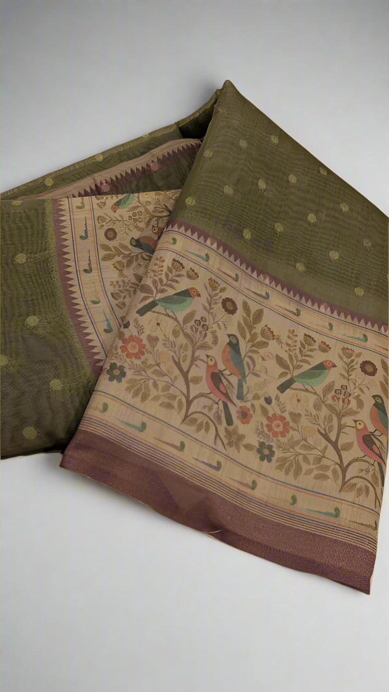 VLS-422 Banarasi Handloom Moonga Cotton Saree with Paithani Printed Border – 5 Colors Available