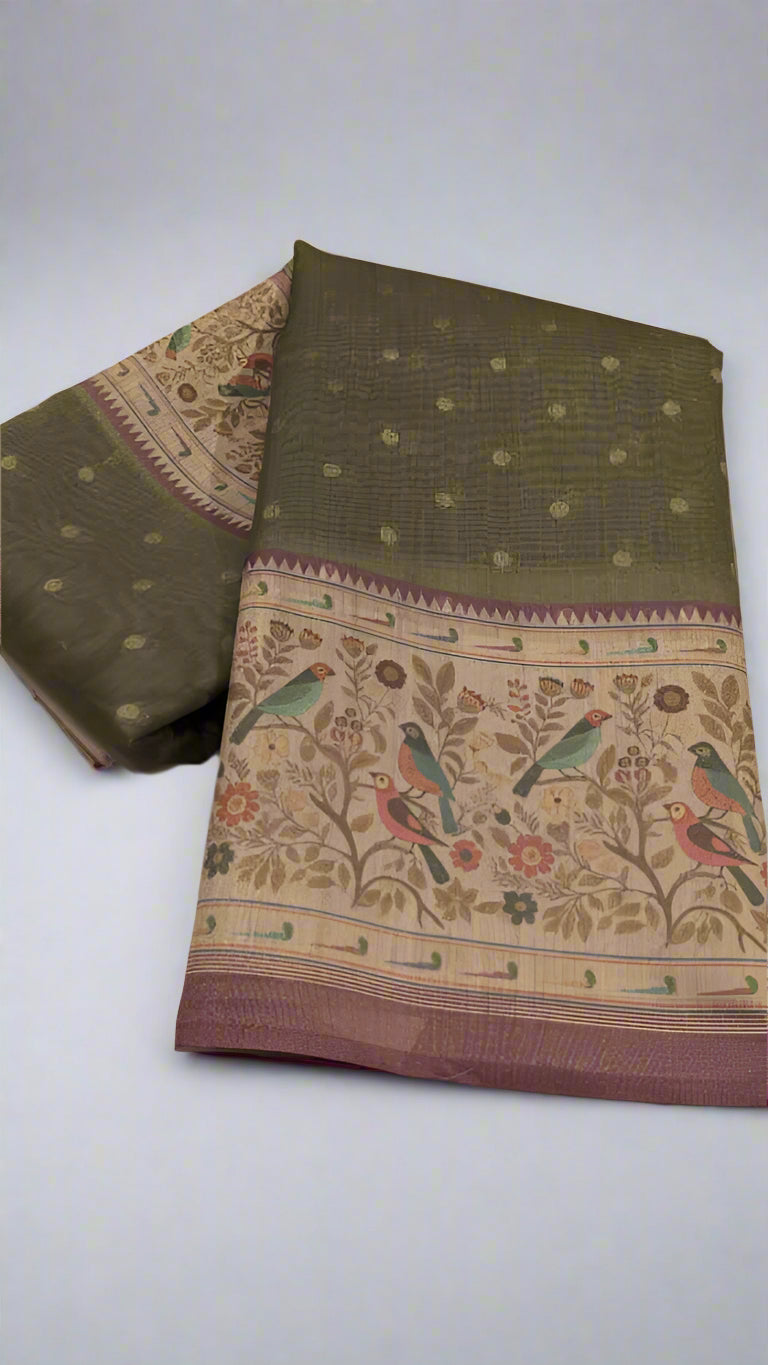 VLS-422 Banarasi Handloom Moonga Cotton Saree with Paithani Printed Border – 5 Colors Available