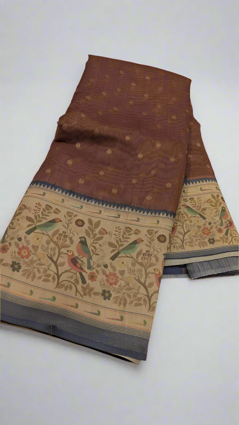 VLS-422 Banarasi Handloom Moonga Cotton Saree with Paithani Printed Border – 5 Colors Available