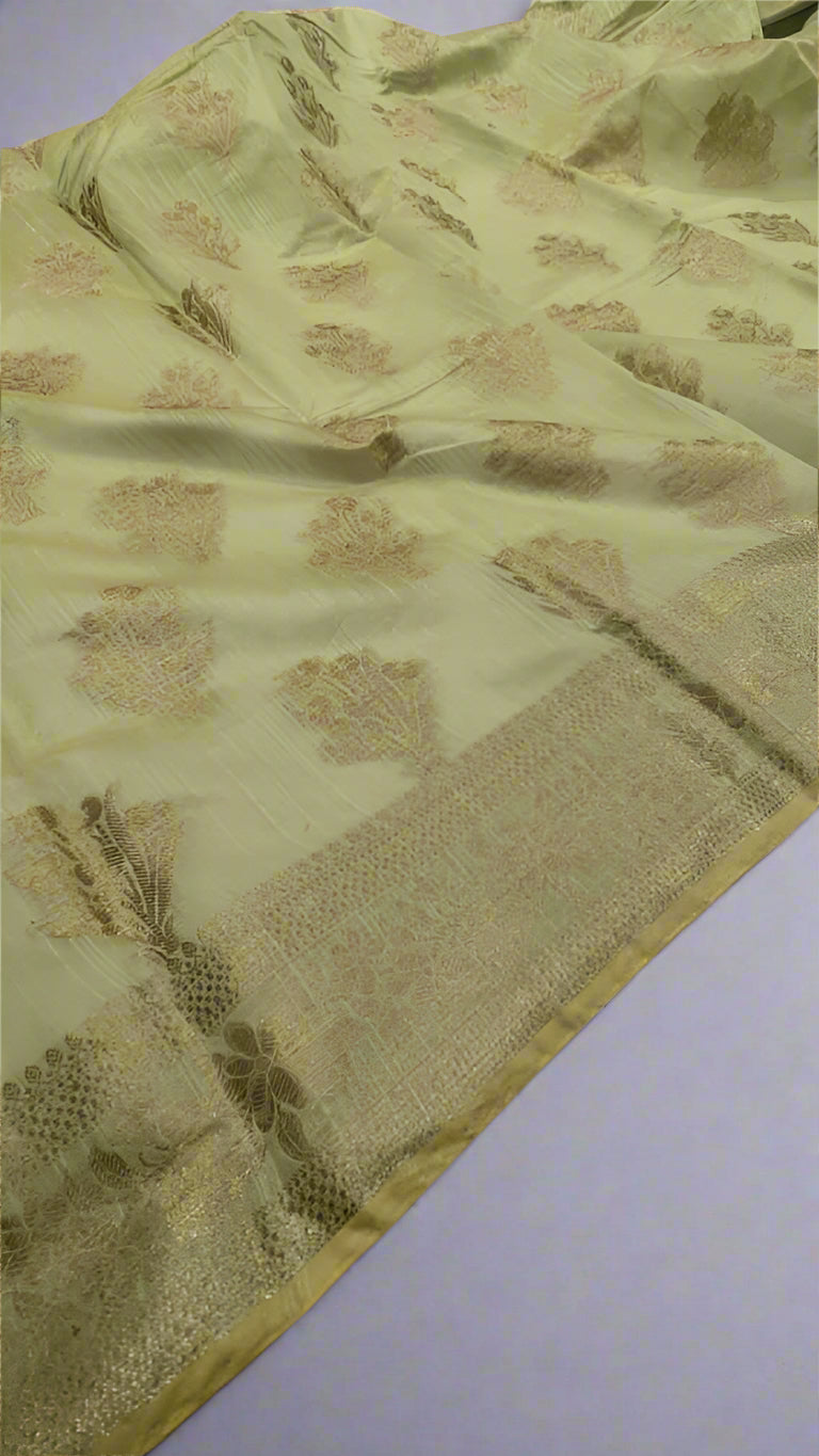 Product Code: VLS 424 Banarasi Linen Silk Saree – Pista Parrot Green | Antique Zari Boota